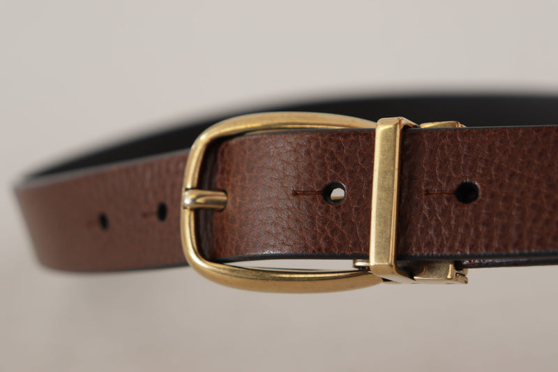 Brown Calf Leather Classic Logo Metal Buckle Belt