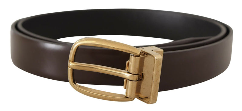 Brown Calf Leather Gold Tone Metal Buckle Belt