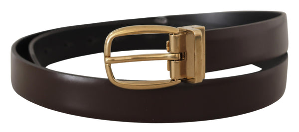 Brown Calf Leather Gold Tone Metal Buckle Belt