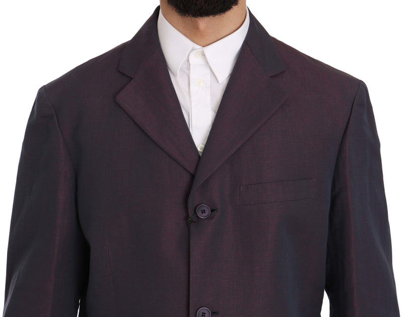 Purple Solid Two Piece 3 Button Linen Suit