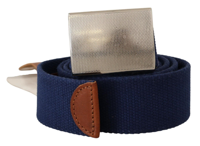 Silver Metal Buckle Leather Cotton Belt