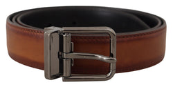 Brown Leather Solid Classic Silver Metal Buckle Belt