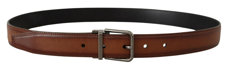 Brown Leather Solid Classic Silver Metal Buckle Belt