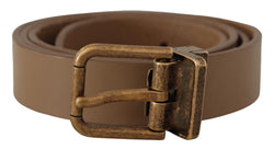 Brown Solid Leather Brass Buckle Classic Belt