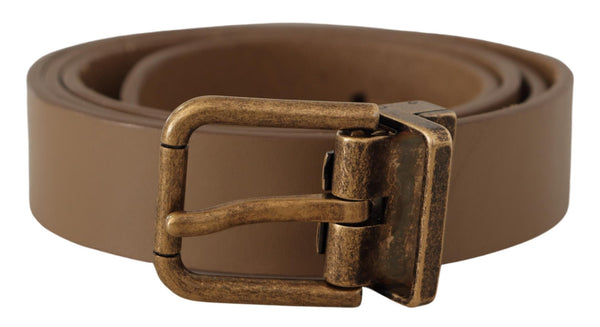 Brown Solid Leather Brass Buckle Classic Belt