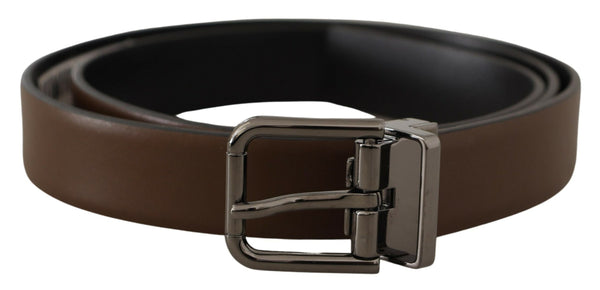 Brown Leather Classic Metal Logo Buckle Belt