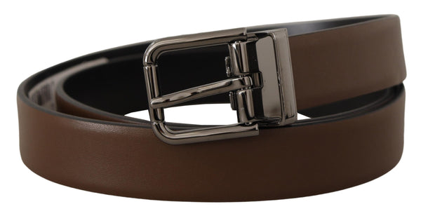 Brown Leather Classic Metal Logo Buckle Belt