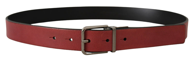 Maroon Solid Leather Silver Metal Logo Buckle Belt