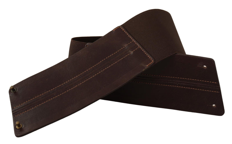 Brown Leather Wide Stretch Waistband Belt