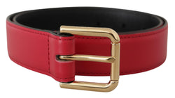 Red Calf Leather Gold Tone Logo Metal Buckle Belt