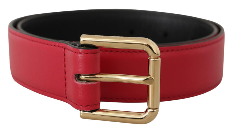 Red Calf Leather Gold Tone Logo Metal Buckle Belt