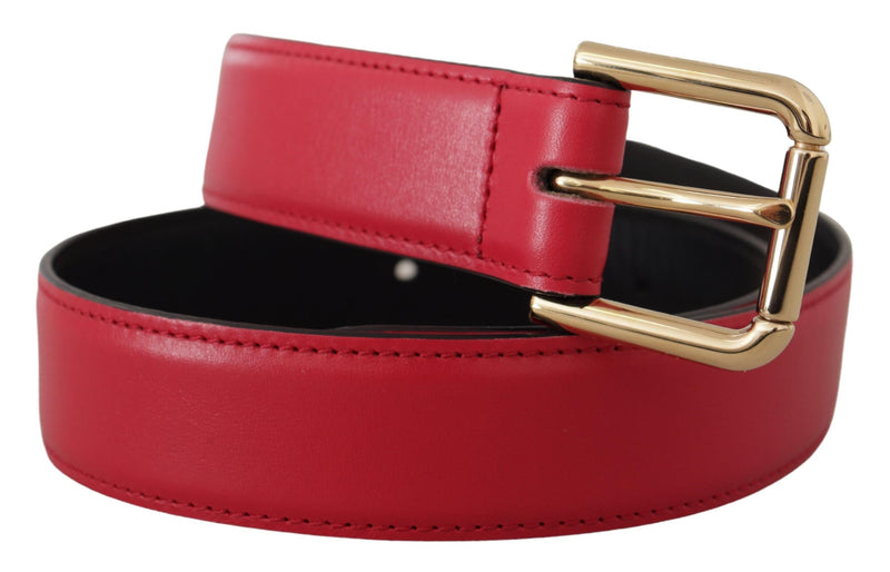 Red Calf Leather Gold Tone Logo Metal Buckle Belt