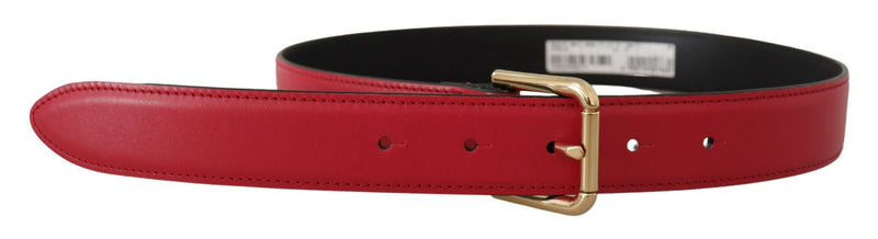 Red Calf Leather Gold Tone Logo Metal Buckle Belt