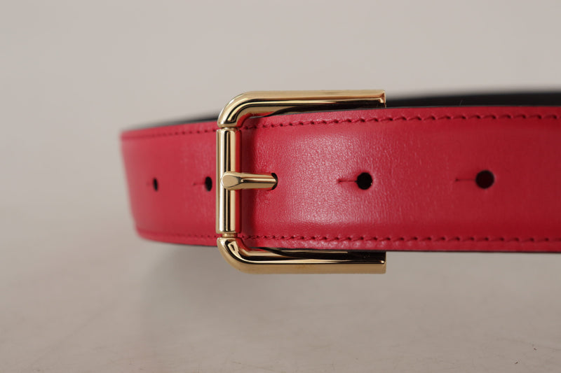 Red Calf Leather Gold Tone Logo Metal Buckle Belt