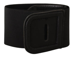 Black Leather Wide Stretch Waistband Silver Belt