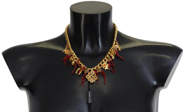 Gold Brass Crystal Logo Chili Statement Necklace