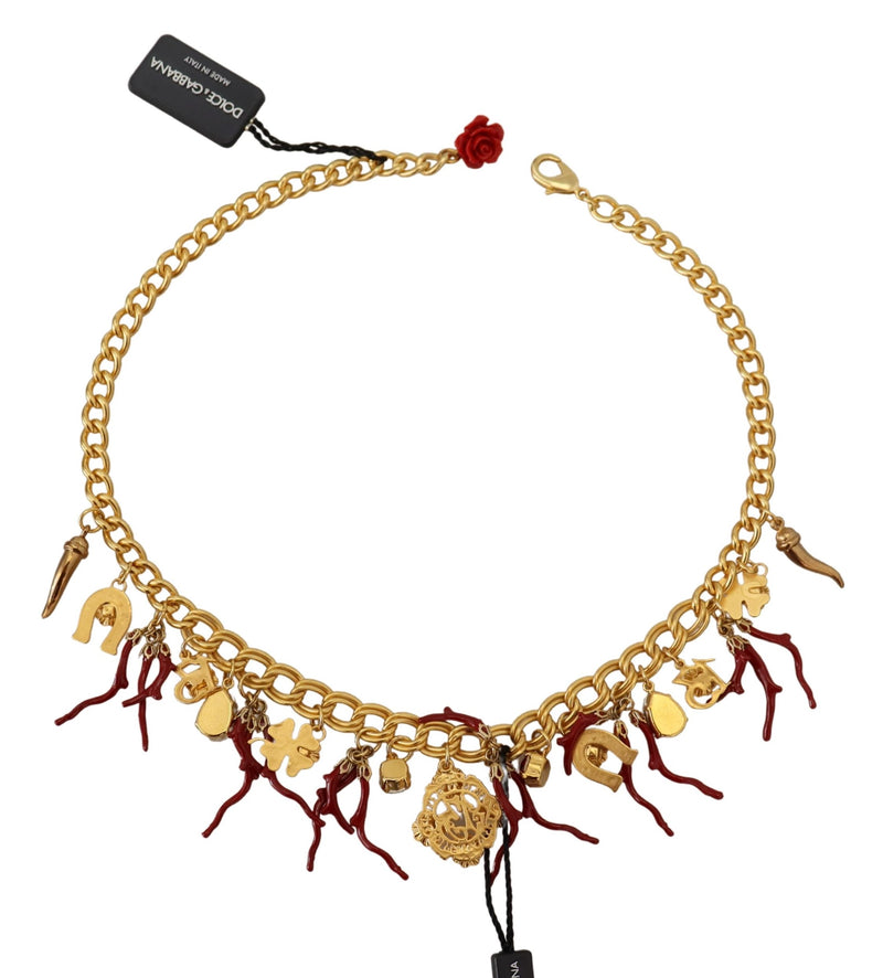 Gold Brass Crystal Logo Chili Statement Necklace