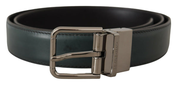 Green Leather Silver Metal Buckle Belt