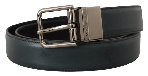 Green Leather Silver Metal Buckle Belt