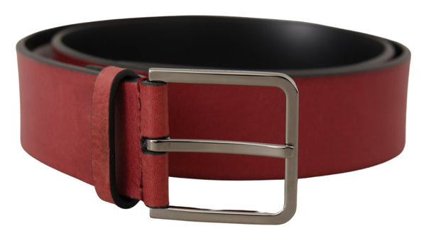 Maroon Vitello Silver Metal Logo Buckle Belt