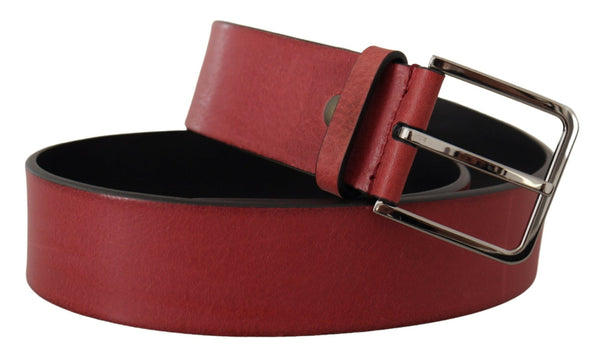 Maroon Vitello Silver Metal Logo Buckle Belt