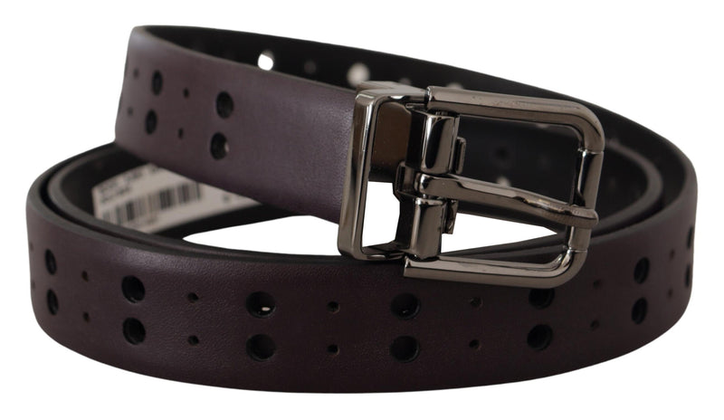 Burgundy Leather Perforated Metal Buckle Belt