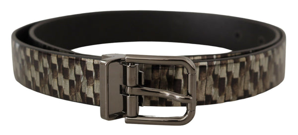 Brown Herringbone Leather Gray Belt