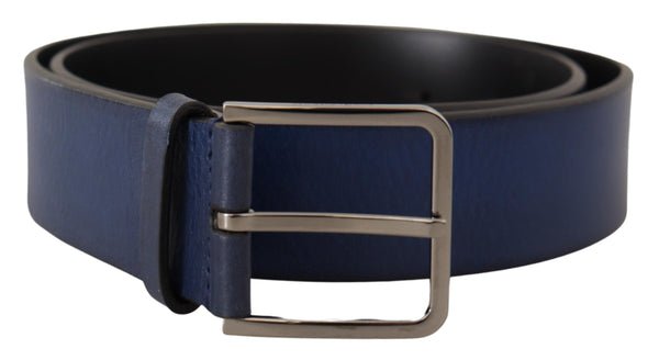 Blue Calf Leather Silver Metal Buckle Classic Belt