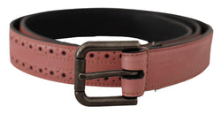 Pink Perforated Leather Skinny Metal Buckle Belt