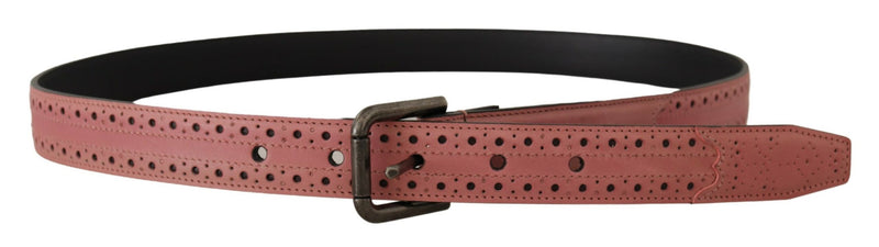 Pink Perforated Leather Skinny Metal Buckle Belt