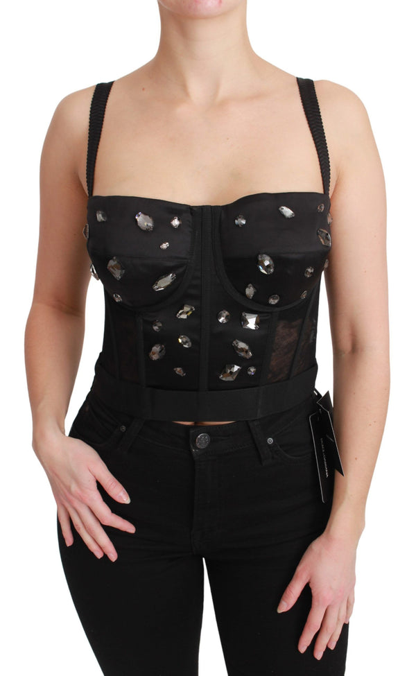 Black Crystal Strap Bustier Corset Top