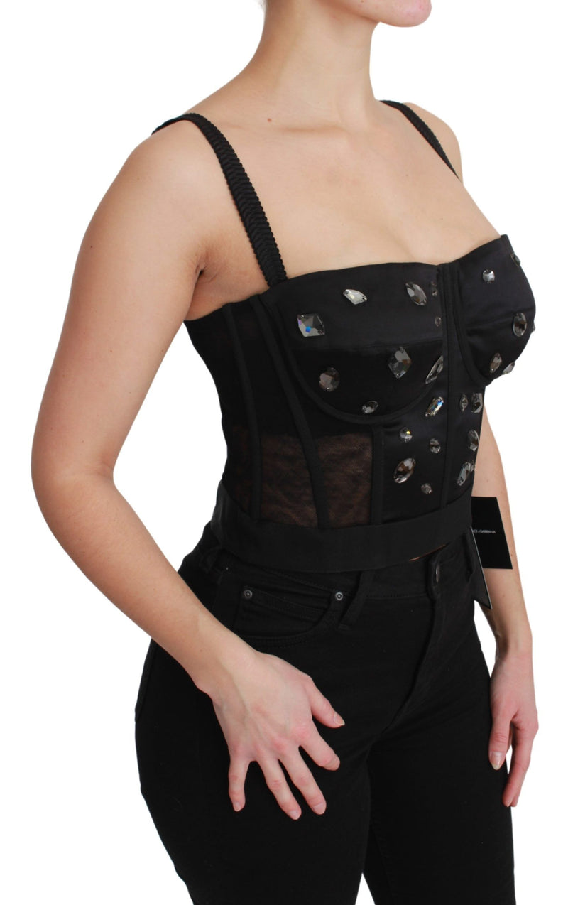 Black Crystal Strap Bustier Corset Top