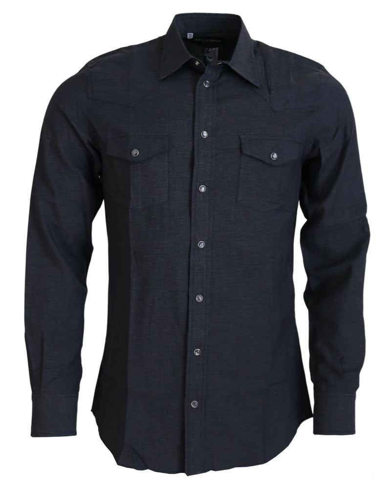 Gray Cotton Collared Long Sleeves Shirt