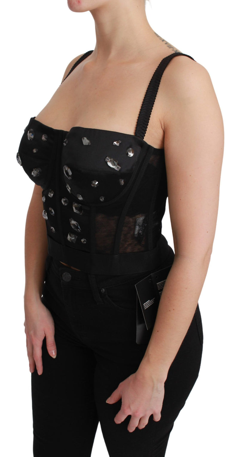 Black Crystal Strap Bustier Corset Top