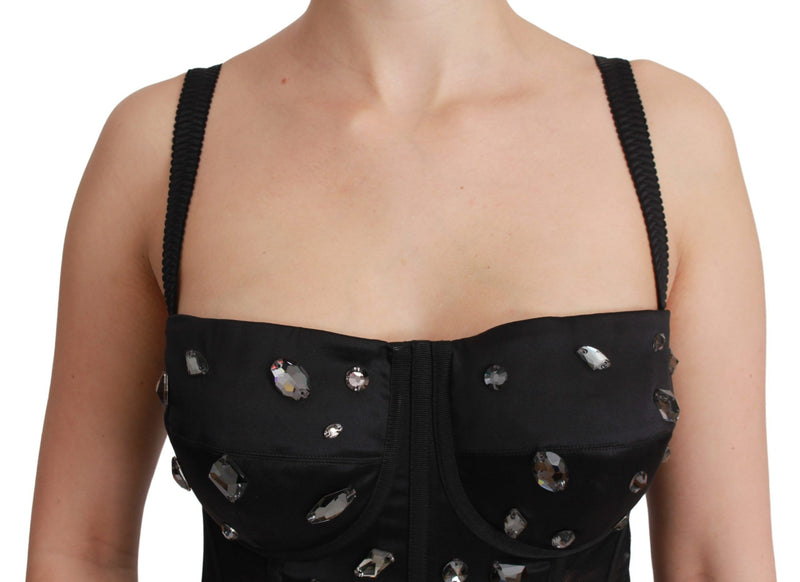 Black Crystal Strap Bustier Corset Top