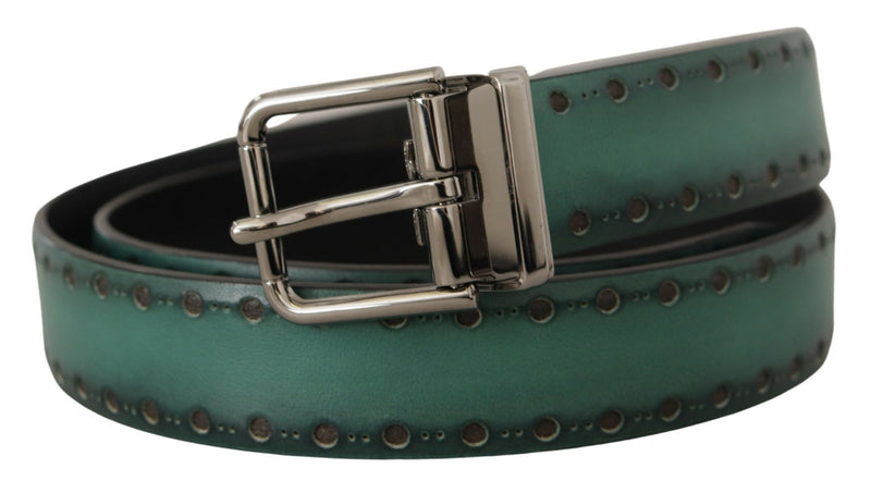 Green Giotto Leather Silver Metal Buckle Belt