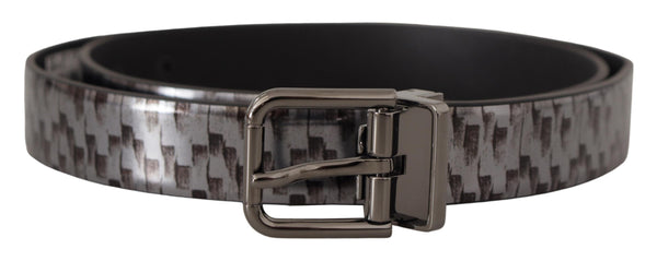 Gray Herringbone Leather Gray 3D Metal Buckle Belt