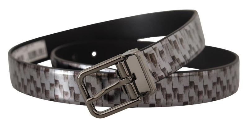 Gray Herringbone Leather Gray 3D Metal Buckle Belt