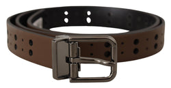 Dark Brown Perforated Leather Metal Belt