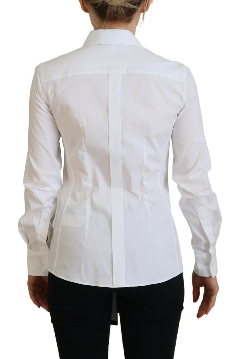 White Cotton Collared Long Sleeves Formal Top