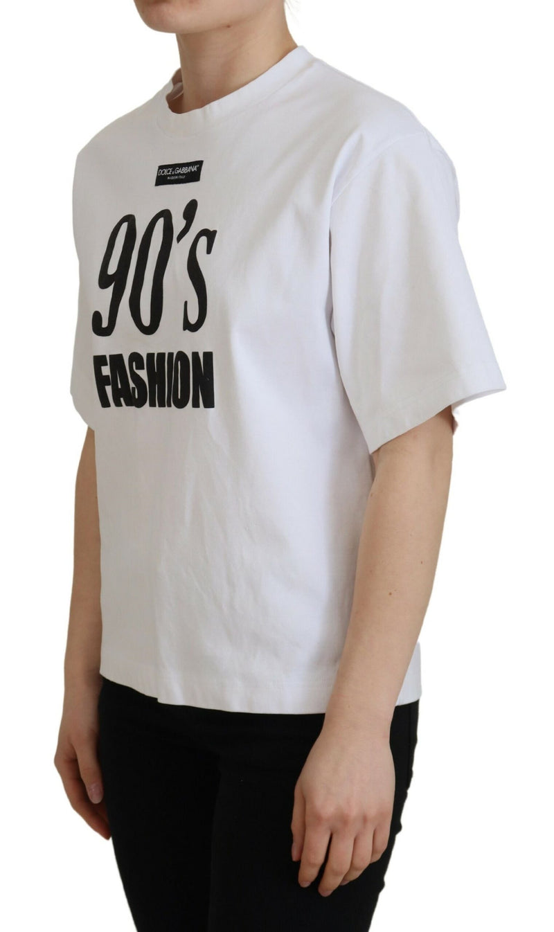 White Cotton Printed Short Sleeve Top T-shirt