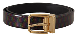 Black Vernice Dama Glitter Leather Gold Tone Metal Belt