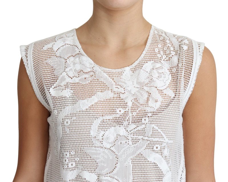 White Cotton Lace Floral Angel Motif Tank Top