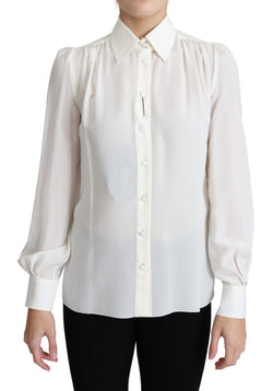 White Silk Crepe Shirt Crinkled Shoulders Top