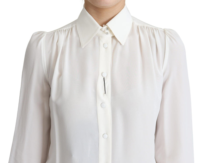 White Silk Crepe Shirt Crinkled Shoulders Top