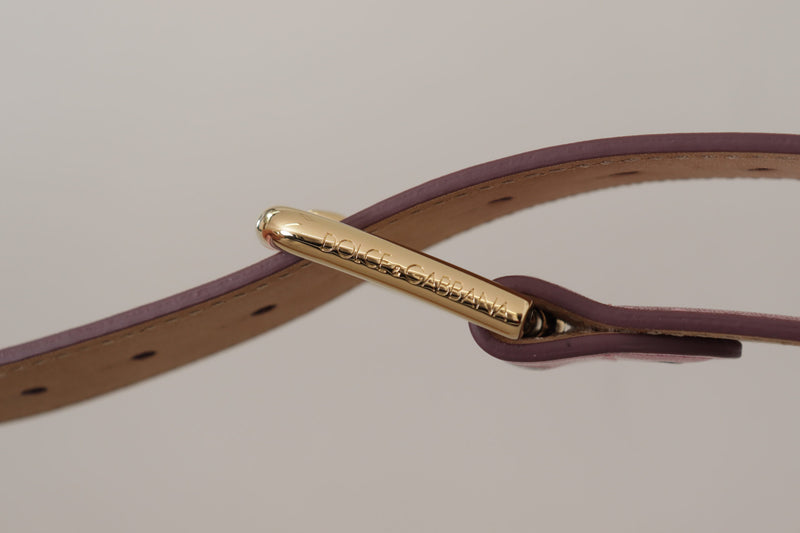 Metallic Pink Polished Leather Logo Metal Buckle Belt