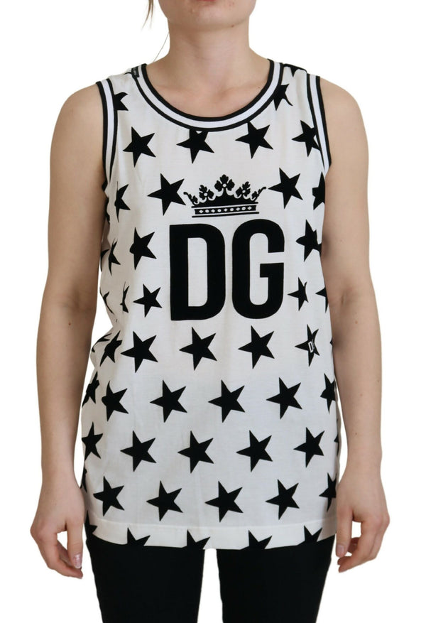 White DG Crown Star Print Sleeveless Tank Top