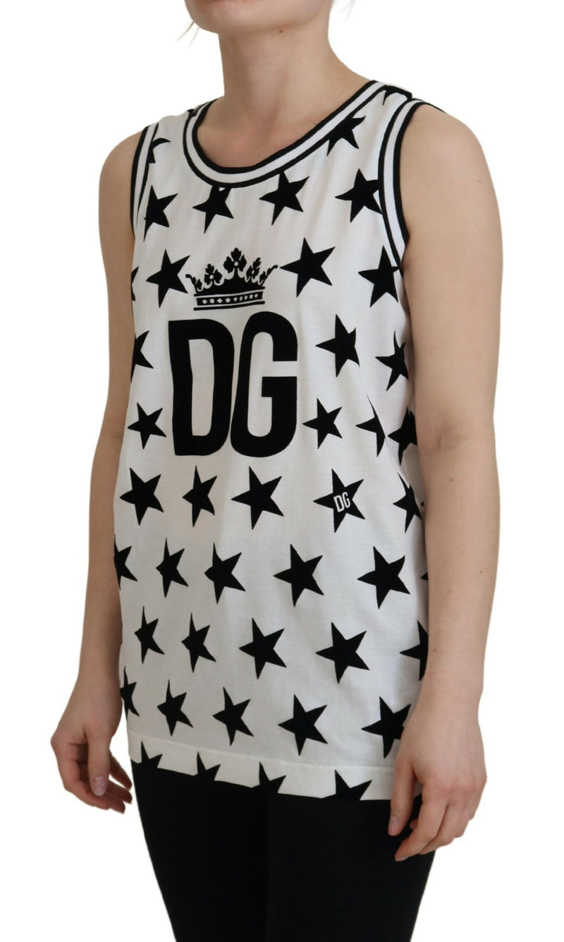 White DG Crown Star Print Sleeveless Tank Top