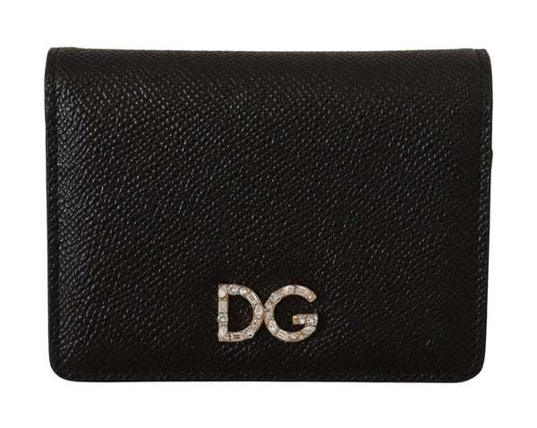 Black Leather Bifold Continental Clutch Crystal Wallet