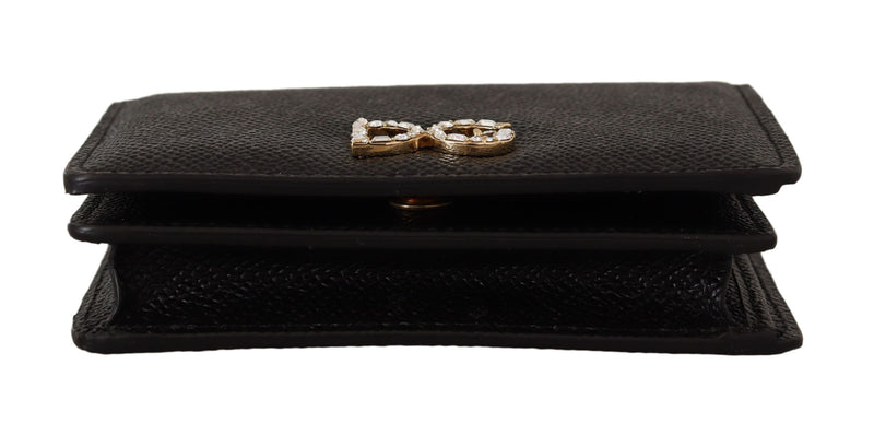 Black Leather Bifold Continental Clutch Crystal Wallet